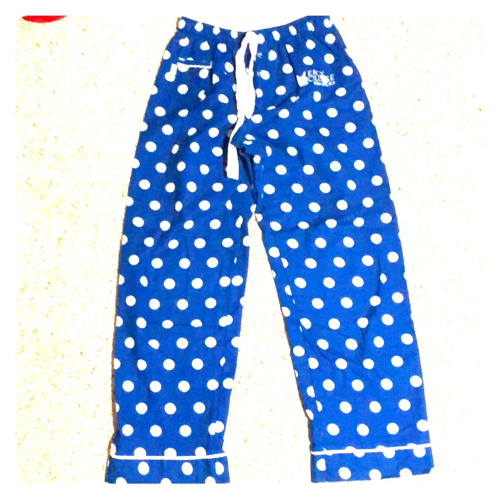 Blue White Polka Dot Pajama Pants College Logo